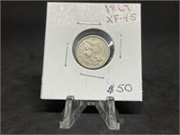 1867 U.S. Three Cent Nickel - XF 45