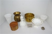 Collection of Vintage White Glass, Brass, Metal,