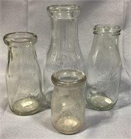 4 Small Glass Milk Bottles