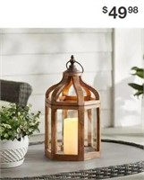 Hampton Bay Brown Small Wood Lantern with Metal T