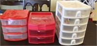 3 desk top storage pieces and contents