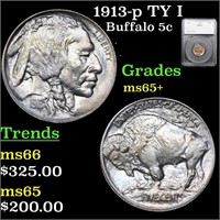 1913-p TY I Buffalo Nickel 5c Graded ms65+ By SEGS