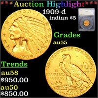 ***Auction Highlight*** 1909-d Gold Indian Half Ea