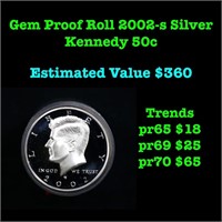 Full roll of Proof 2002-s Silver Kennedy 50c, 20 C