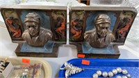 Dante painted bronze bust over marble book ends,