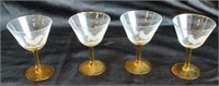 Liquor Glasses w/ rooster etching & amber stem -WF