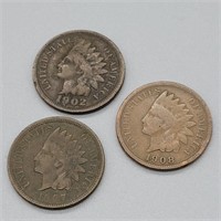 1908, 1902, 1907 INDIAN HEAD PENNIES