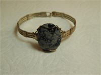 Sterling Silver Wire & Snowflake Obsidian Bracelet