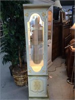 White washed with yellow flowers curio cabinet
