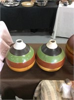 Set of two 8 1/2 inch ceramic striped vases