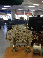 Set of two gilded floral candle lamps