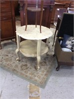 Two-tier ivory scalloped edge end table