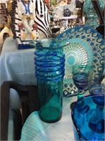 Blue striped green vase