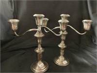 Pair of Sterling Weighted Triple-Arm Candelabra's