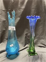 Lot of 2 Blown Glass Mid century Vases
