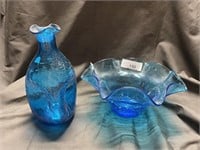 Lot of 2 Blown Glass, Hurricane Style Vase&Bowl