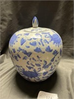 Blue&White Unmarked Ceramic Jar w/ Lid