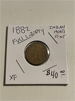 Rare FULL LIBERTY 1882 Indian Head Cent XF High G