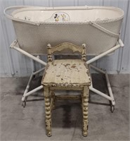 (AG) Vintage Bassinet And Stool Appr 20.5"x3