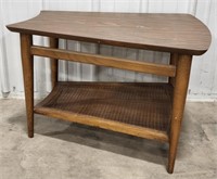 (AO) Mid Century End Table with Caned Bottom.