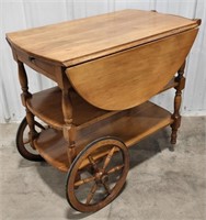 (W) Wooden Tea Cart w/drop leaf sides