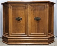 (J) Decorative Wooden Two Door Accent Table.