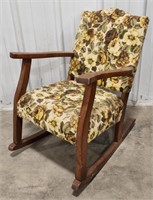 (T) Wooden Upholstered  Rocking Chair.