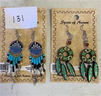 Hand painted Native beadwork earrings