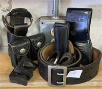 Leather belt with magazine holsters &knife sheaths
