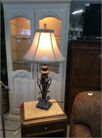 Set of two wrought iron and marble like lamps