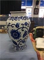 Blue and white Asian inspired vase