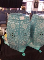 Light blue and white floral Asian seat