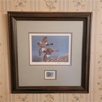 Signed 1980 Waterfowl Hunting Art w/ Stamp