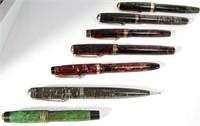 (6) Vintage Fountain Pens, Pencil Set