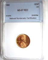 1952 Cent NNC MS-67 RD LISTS FOR $1600