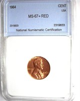 1964 Cent NNC MS-67+ RD LISTS FOR $13500