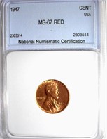 1947 Cent NNC MS-67 RED LISTS FOR $1750