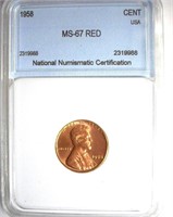 1958 Cent NNC MS-67 RD LISTS FOR $350