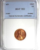 1971 Cent NNC MS-67 RD LISTS FOR $175