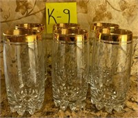 E - SET OF 6 GOLD-RIM HIGH-BALL GLASSES (K9)