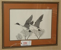 Lot #3394 - Framed print of (2) flying Pintail