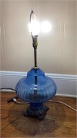 Vintage 32" Blue Glass & Brass Lamp