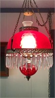 Vintage Red Glass Hanging Parlor Lamp
