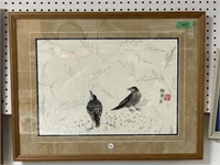 Framed Japanese Watercolour - Birds