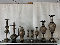 Moroccan Brass Detailed Aftaba, Vases etc