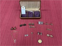 7 cufflink sets and tie bars and chains