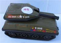 Buddy L T-308 Tank Stamped 1980. Measures 4"