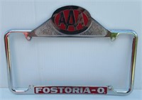 AAA Fostoria-O. Metal License Plate Bracket.