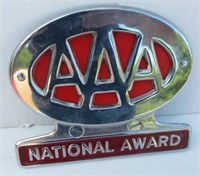AAA National Award Plate Badge. Measures 4 1/2"