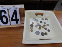 Dish W/ Foreign Coins 1944 - 1953 - 1966